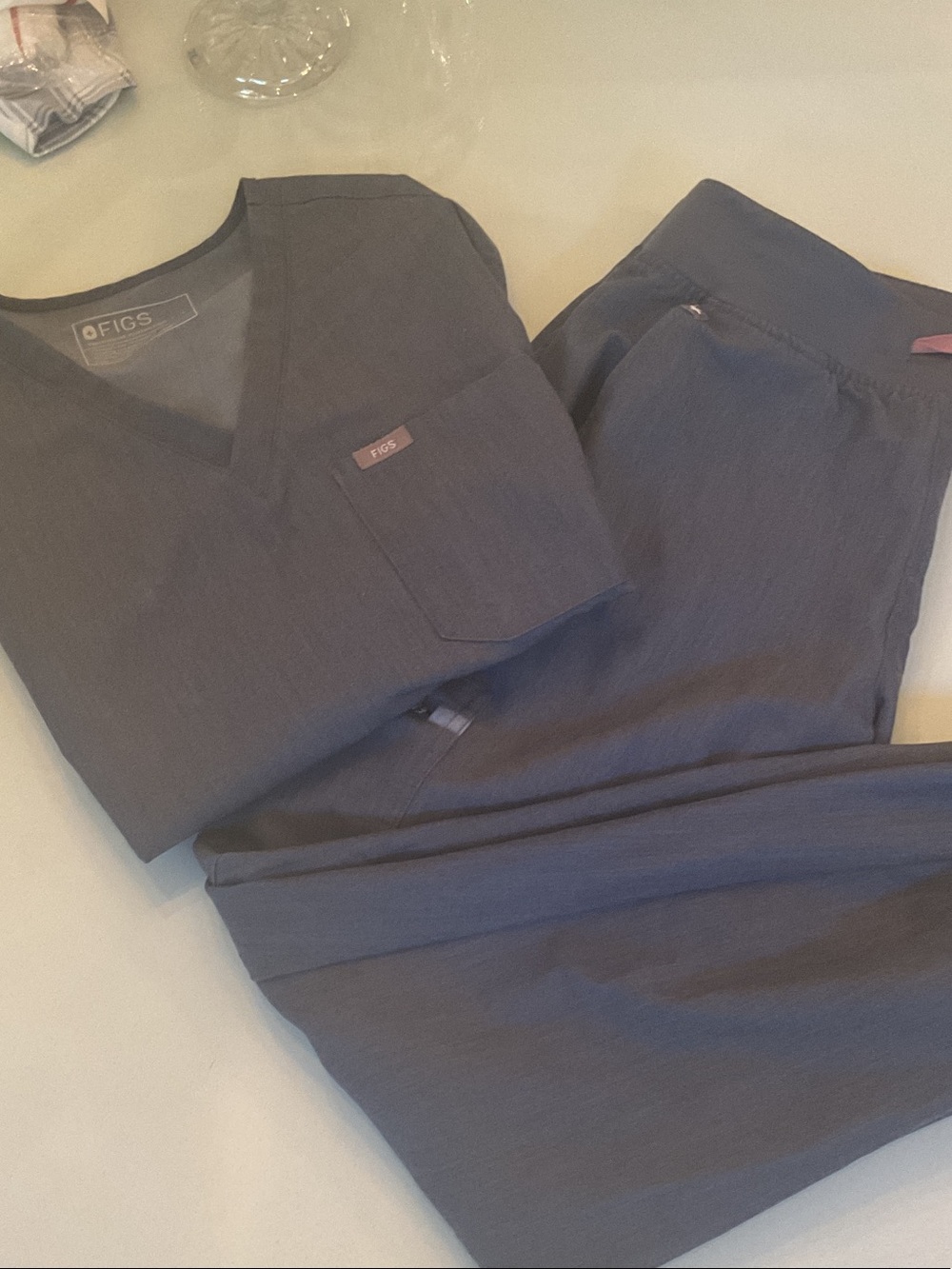 FIGS Scrub Pants - Slate Gray and top